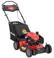 Photo of Craftsman red and black walk-behind lawn mower, CM12ABO2C2093, front angle on white background.