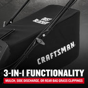 Photo of Craftsman lawn mower grass bag with Dust Blocker, SKU CM12AVB2C2093, partial side view.