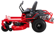 Craftsman 17AFFACS093 zero-turn lawn mower side view, red and black, with large rear wheels and padded seat.