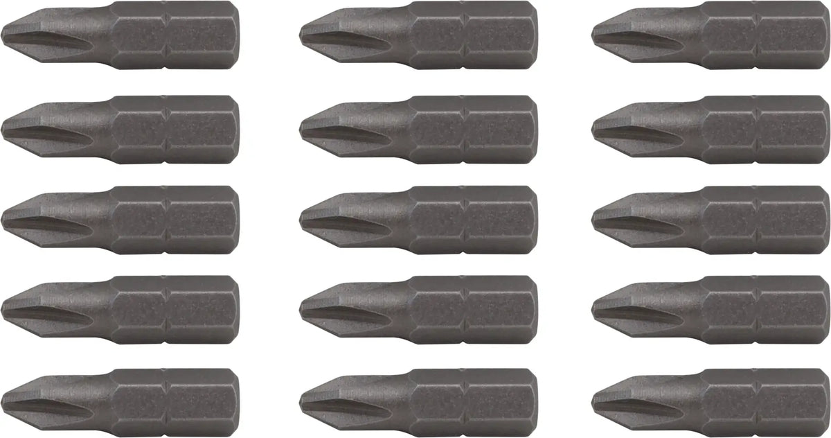 Photo of CRAFTSMAN CMAF121PH215 screwdriver bit set, 12 short Phillips head bits, arranged in four rows, white background.