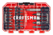 Photo of Craftsman CMAF25SET screwdriver bit set in clear red plastic case, top view.