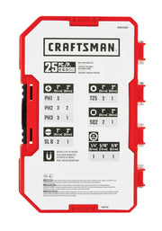Photo of CRAFTSMAN 25-piece drill and drive set, SKU CMAF25SET, in a red hard case, front view on white background.