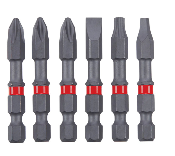 Craftsman screwdriver bit set CMAF2MIX6, six gray bits with red bands, front angle on white background.