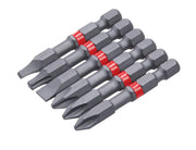 Craftsman screwdriver bit set CMAF2MIX6, six gray bits with red bands, angled on white background.