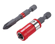 Photo of CRAFTSMAN CMAF2PH22 screwdriver bit set, featuring two Phillips bits with a red quick-change holder, angled on white.
