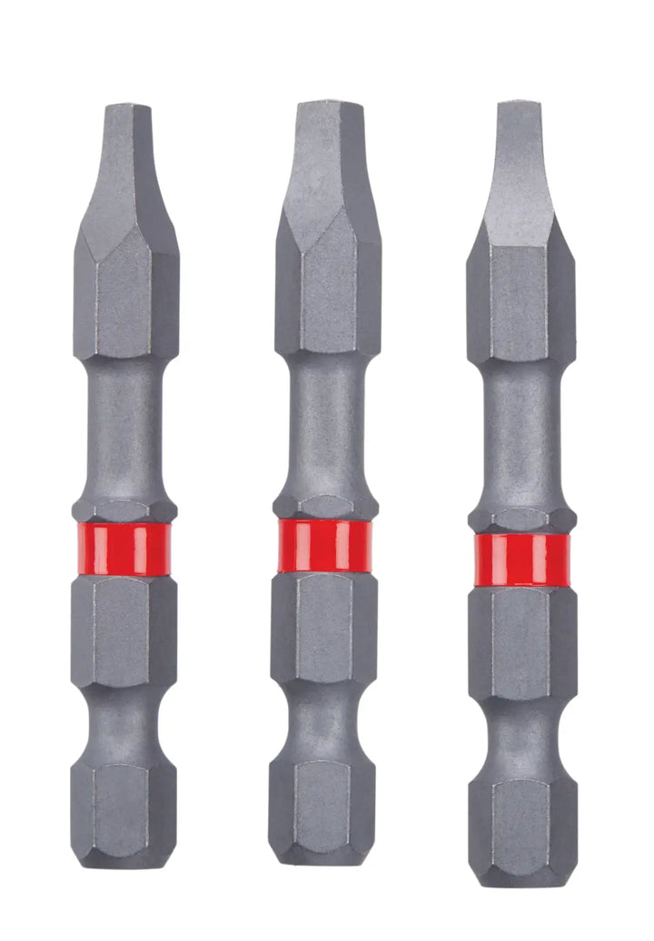 Photo of CRAFTSMAN screwdriver bits set CMAF2SQ-3, three gray bits with red ring, front angle on white background.
