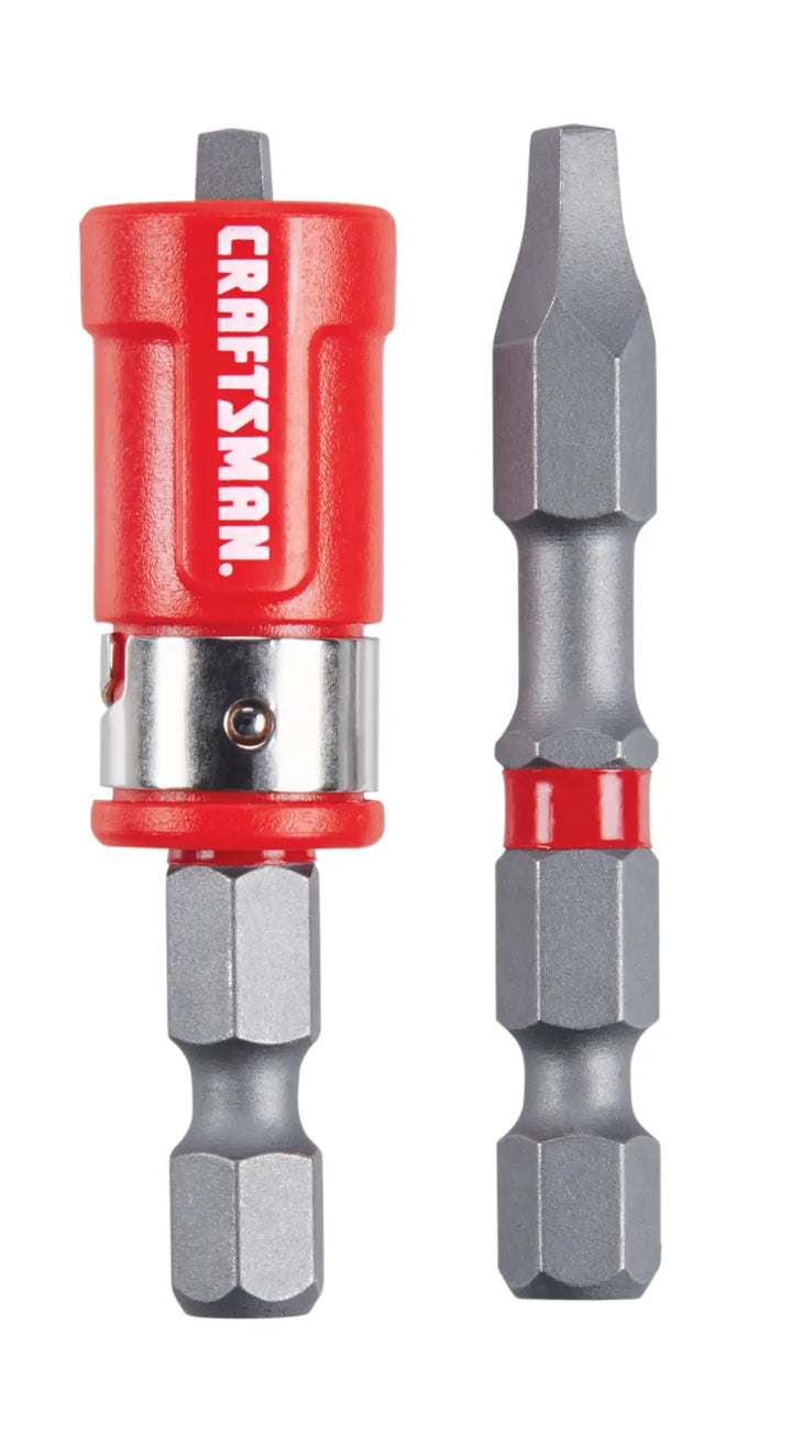 Photo of Craftsman screwdriver bit set CMAF2SQ22, two gray bits with red and silver accents on white background.
