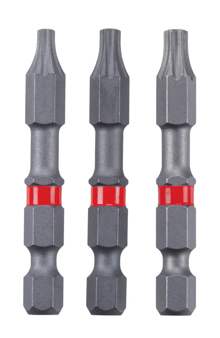 Photo of Craftsman CMAF2TX-3 steel Torx screwdriver bits set, three pieces with red bands, front view.