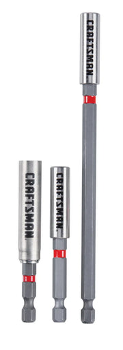 Photo of Craftsman magnetic bit holders set, silver with red accents, SKU CMAFHLD-3, front view.