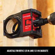 Photo of Craftsman door lock installation kit CMAH1MDL in use on wood, adjustable for different backsets.