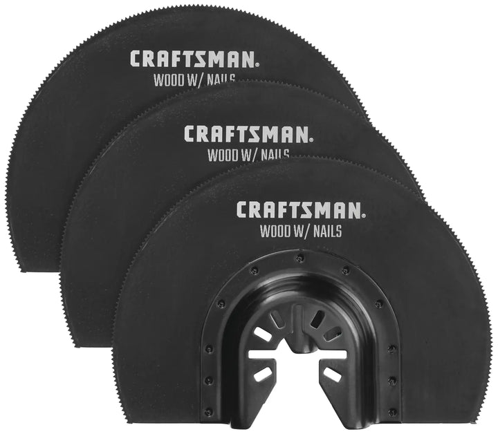 Photo of three Craftsman wood with nails saw blades, black, CMAO113-3, front angle, on white background.