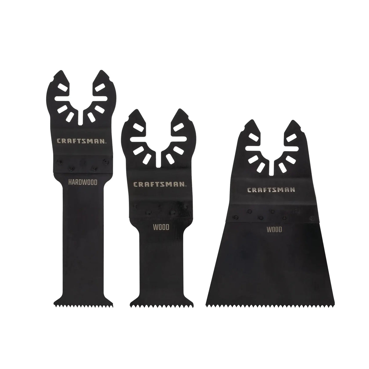 Photo of Craftsman oscillating tool blades set, SKU CMAO202, for wood and hardwood, front angle on white background.