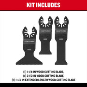 Photo of Craftsman wood cutting blade pack CMAO202, three black blades shown from front on white background.