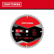 Photo of Craftsman 10-inch 60-tooth saw blade CMAS21060 for fine finish, front angle on white background.