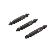 Photo of three CRAFTSMAN double-ended screw extractor bits, black, labeled DE-1, DE-2, DE-3, SKU CMAT133.