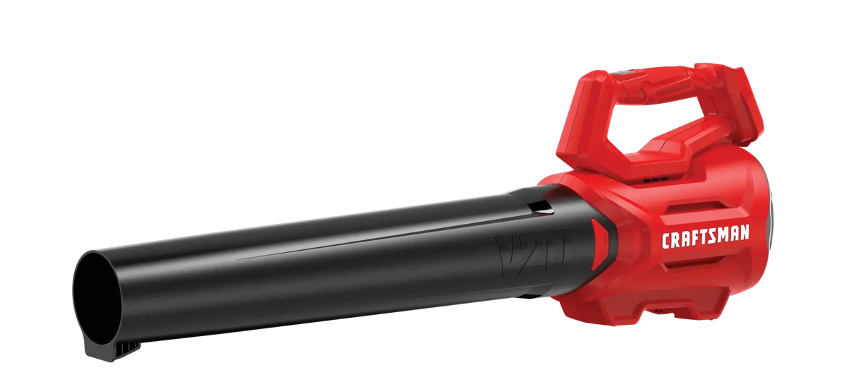 Craftsman CMCBL700B cordless leaf blower, red and black, side angle on white background.