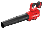 Photo of Craftsman cordless leaf blower CMCBL720M1, red and black, side angle, white background.