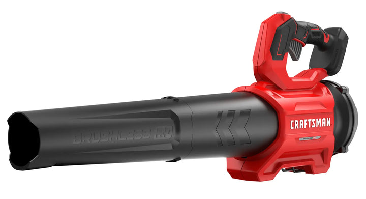 CRAFTSMAN CMCBL730B cordless leaf blower, red and black, side angle on white background.