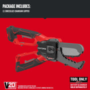 Photo of CRAFTSMAN chainsaw lopper CMCCSL621B with V20 branding, angled view on red background.