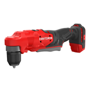 Craftsman CMCD750B cordless right angle drill, red and black, side view, on white background
