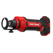 Craftsman rotary tool CMCE200B, cordless, red and black, side angle photo on white background.