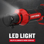 Photo of Craftsman CMCE200B graphics tool with LED light feature illuminating work surface.