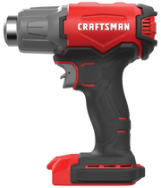 Photo of Craftsman cordless heat gun CMCE530B, red and black, side view on white background.