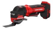 Photo of Craftsman cordless oscillating tool CMCE565B, red and black, side angle on white background.