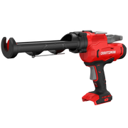 Photo of Craftsman cordless caulk gun CMCE600B, red and black tool, angled view on white background.