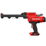 Photo of Craftsman CMCE600B cordless caulk gun, red and black, left side view, with ergonomic grip and tube holder.