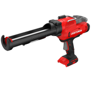 Photo of Craftsman CMCE600B cordless caulking gun, red and black, side angle on white background.