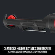 Craftsman cartridge holder CMCE600B, black and red, close-up side view, featuring 360-degree rotation.