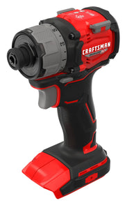 Photo of CRAFTSMAN cordless impact driver CMCF610B, black and red, angled view on white background.