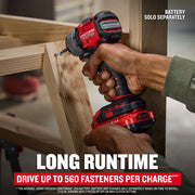 Photo of Craftsman cordless brushless drill driver CMCF610B used to drive a screw into wood, battery sold separately.