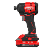 Craftsman CMCF811D1 red and black cordless impact driver side angle on white background.