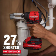 Photo of Craftsman brushless impact driver CMCF811D1 in use under a sink fixing a metal bracket.