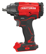 Photo of CRAFTSMAN cordless impact wrench CMCF920B in red and black, side view on white background.