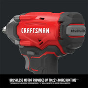 Photo of Craftsman impact driver CMCF920B, red and black, side angle, brushless motor label visible.