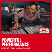 Photo of Craftsman CMCF935B cordless ratchet being used inside a car for metal work, red tool body, graphics category.