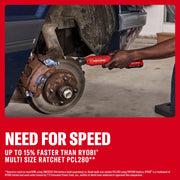 Photo of CRAFTSMAN CMCF935B cordless ratchet wrench being used on a car brake rotor in a garage workshop.