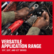 Photo of CRAFTSMAN CMCF936B cordless ratchet held near engine, interchangeable drive head pieces shown.