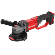 Craftsman cordless angle grinder, red and black, side view, SKU CMCG400B, power tool.