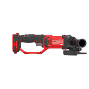 Photo of CRAFTSMAN cordless angle grinder CMCG400B side view, red and black handle, on white background.