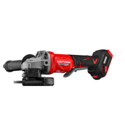 Craftsman cordless angle grinder CMCG452B, black and red, side view on white background.