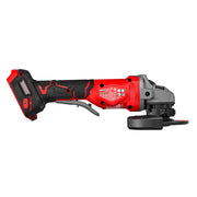 Photo of Craftsman cordless angle grinder CMCG452B, red and black, left side view, on white background.