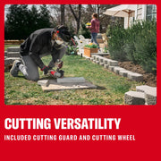 Photo of Craftsman CMCG452B graphics cutting tool used outdoors on concrete blocks, person wearing safety gear.