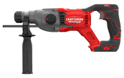Photo of Craftsman rotary hammer, model CMCH234B, in red and black, side view on white background.