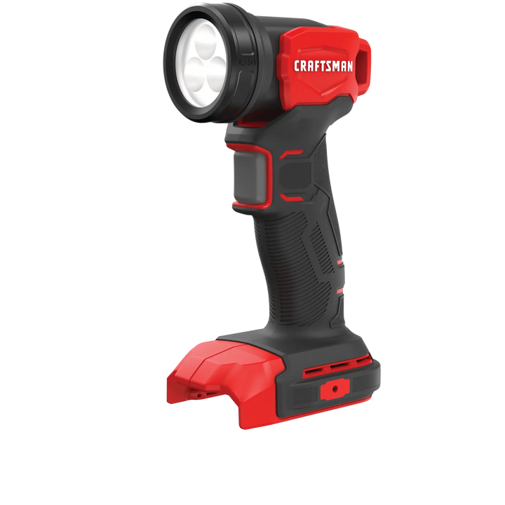 CRAFTSMAN cordless LED work light CMCL020B, black and red, angled view on white background.