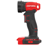 Photo of Craftsman cordless LED work light CMCL020B, black and red, side angle, tool category.