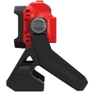 Side view photo of Craftsman photography light, red and black, SKU CMCL030B, with visible mounting stand.